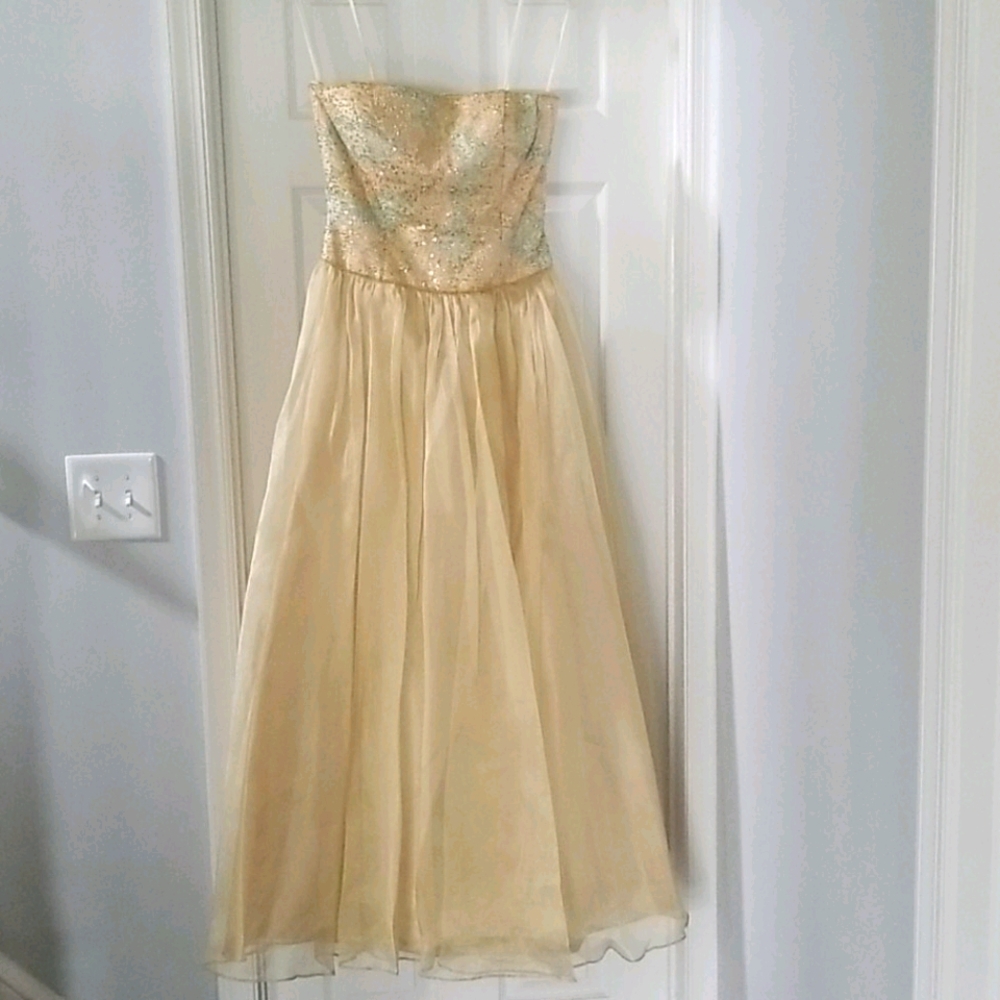 Formal Dress, Gold with Beaded Bodice